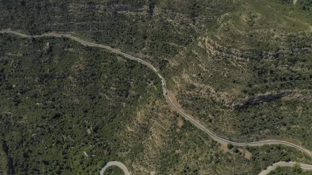 Road in the Mountains, Montserrat Spain near Barselona city Drone shot