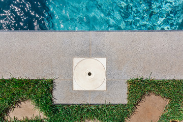 Pool water filtration system. Pure water. View from above.