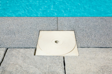 Pool water filtration system. Pure water. View from above.
