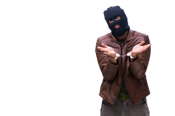 Robber wearing balaclava isolated on white background
