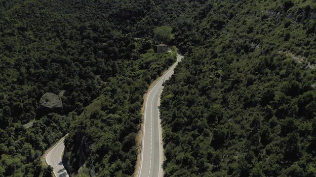 Road in the Mountains, Montserrat Spain near Barselona city Drone shot