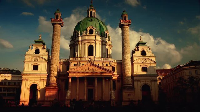 Karlskirche church in Vienna , Austria,at the sunset time, time lapse view