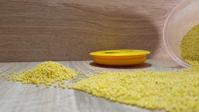 Millet groats. Millet close-up. Panicum grits. Wheat groats.