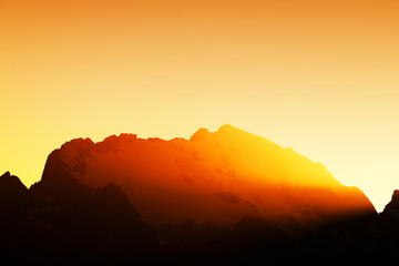 Warm sunset light over the Dolomites, Italy, Europe
