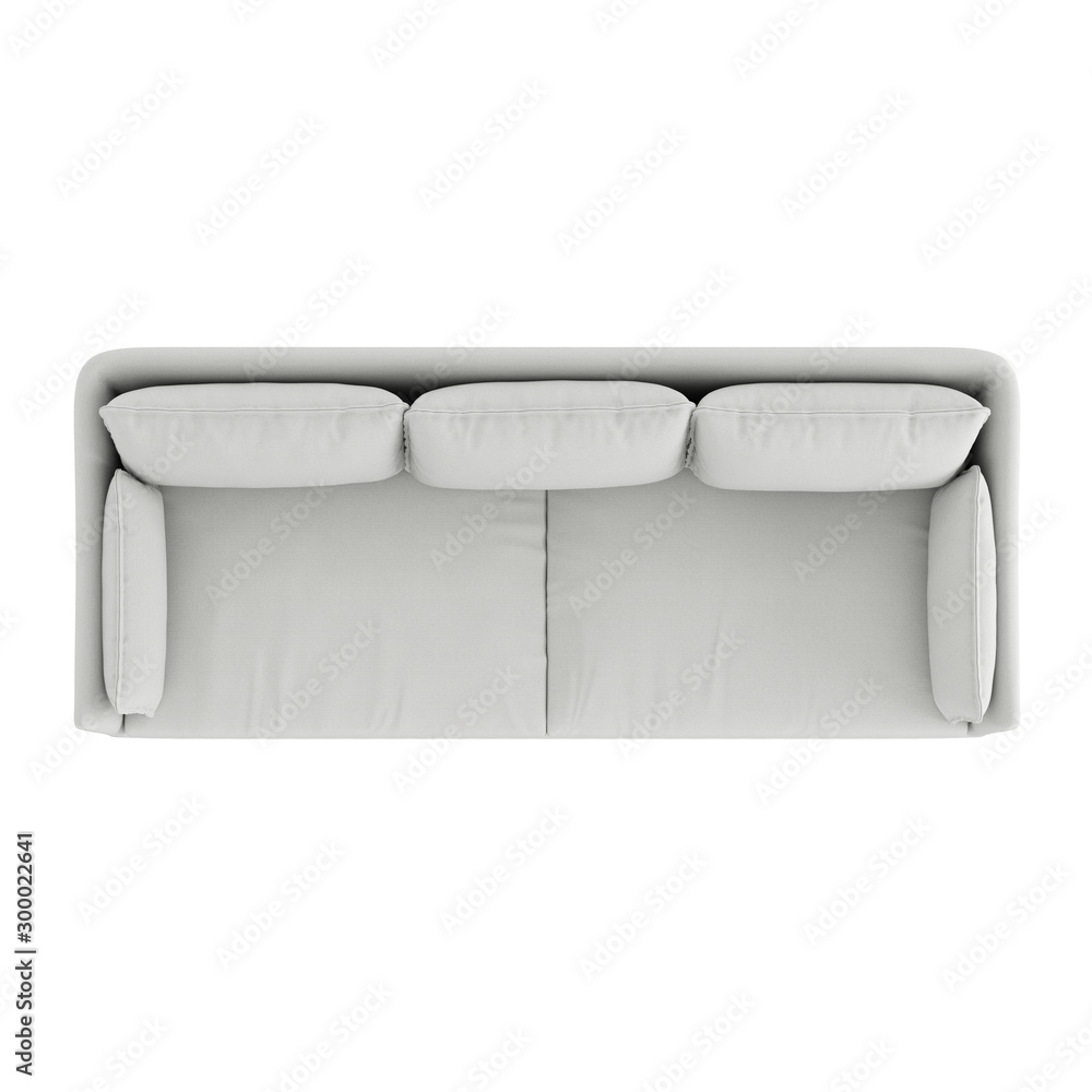Poster white cloth sofa top view on an isolated background. 3d rendering