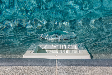 Pool water filtration system. Pure water. View from above.