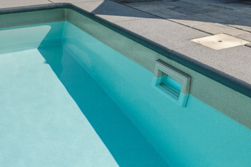 Pool water filtration system. Pure water. View from above.