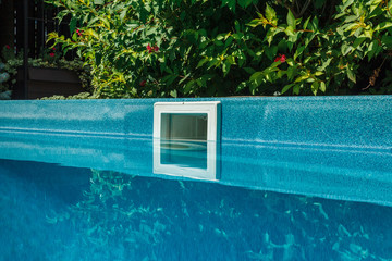 Pool water filtration system. Pure water. View from above.