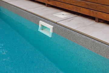 Pool water filtration system. Pure water. View from above.