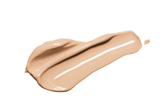 Makeup Liquid Foundation, Concealer Swatch Smudge Smear Isolated On White Background. Skin Tone Make Up Cream Swipe