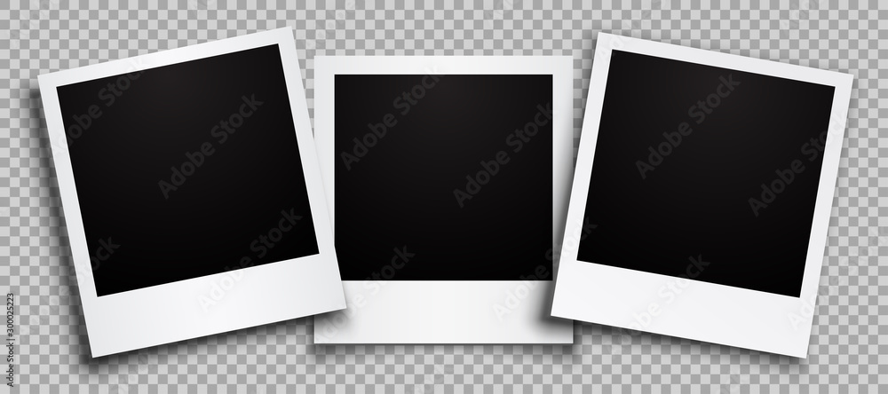 Poster three empty black photo frame with shadows - stock vector