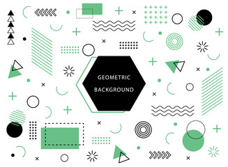 Memphis geometric background with abstract element shapes. Graphic minimal texture for holiday poster, card, social media. Abstract pattern with circle, halftone dots. Geometry banner. vector