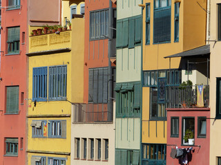 Colorful facade detail. Girona city, Catalonia.