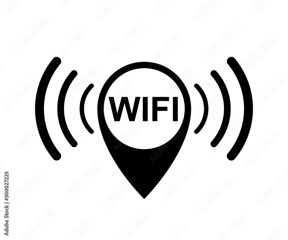 Poster wifi internet icon sign with pin map marker pointer icon, gps location – stock vector