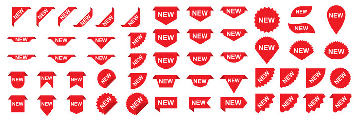 Set of New banners or stickers. Red shopping labels or tags