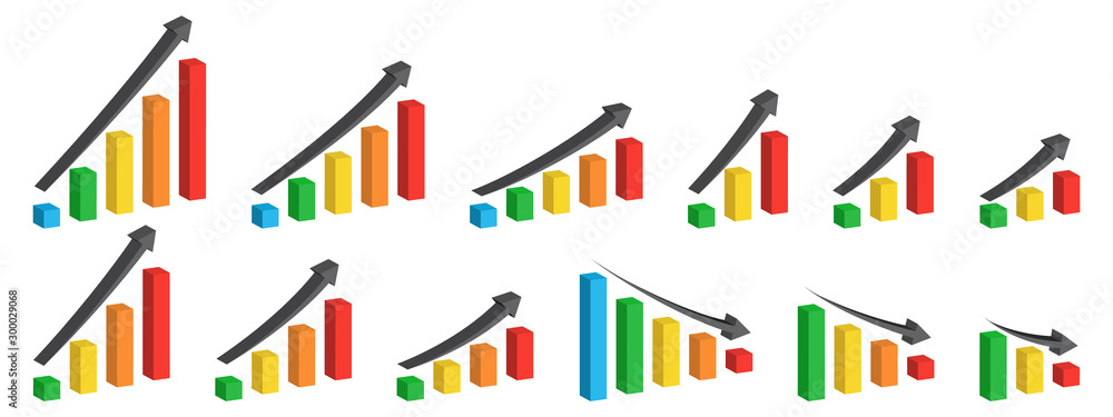 Poster set of charts with arrow up - vector.