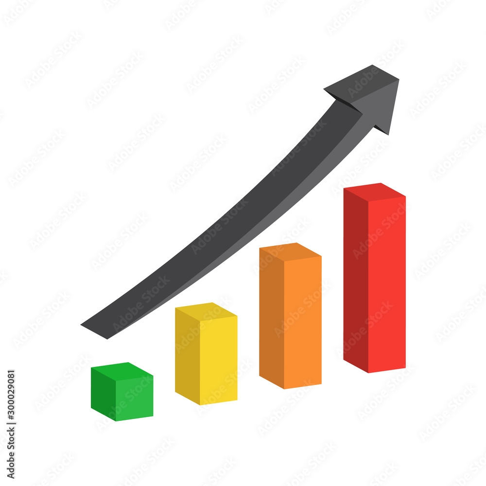 Poster vector chart with arrow up. 3d graph.