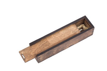 Fototapeta premium Original wooden box for handmade ballpoint pen on a white background.