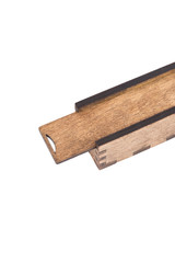 Original wooden box for handmade ballpoint pen on a white background.