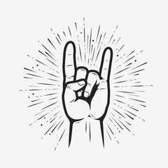 Rock on gesture symbol. Heavy metal hand gesture vector illustration - obrazy, fototapety, plakaty