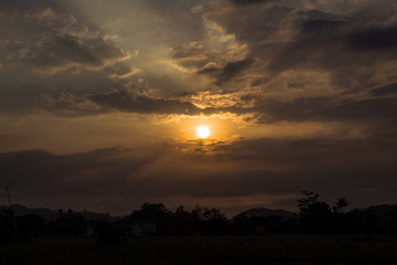 Beautiful sunrise sky above clouds with dramatic light