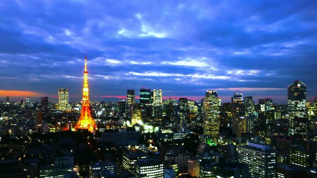 東京夜景　タイムラプス　浜松町から望む都心のビル群