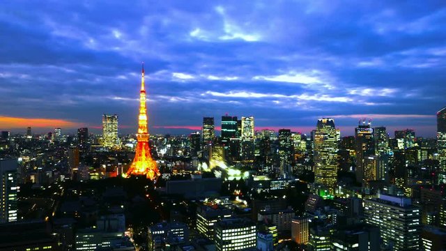 東京夜景　タイムラプス　浜松町から望む都心のビル群