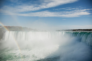Niagara Falls horseshoe falls on Canada side with natural rainbow