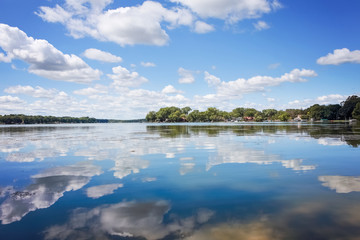 Frost Woods Beach on Lake Monona's Squaw Bay, in Wisconsin on a calm summer day