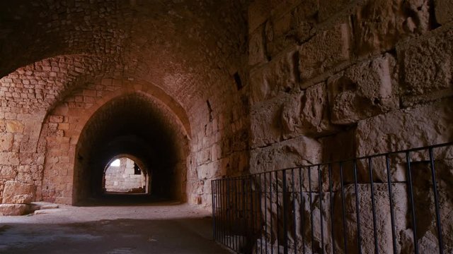 Pan left on corridors inside Byblos Castle, Lebanon