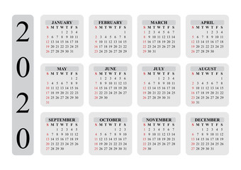 Design of calendar for 2020 year. The year of rat. EPS10.