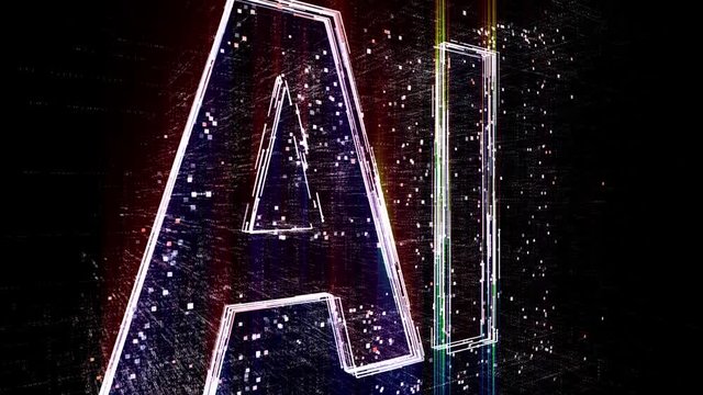 4k AI animated word artificial intelligence tag cloud,text design animation.The Matrix style binary computer code shaped text design animation,changing from zero to one digits,abstract future tech bac