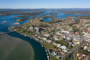 The   town of Tuncurry on the shores of Wallis lakes on the north coast of NSW, Australia.