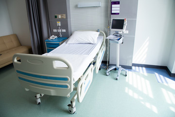 Recovery Room with beds and comfortable medical. Interior of an empty hospital room.