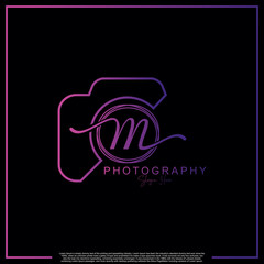 Modern Luxury Initial Letter M with camera. Logo photography simple luxury template.
