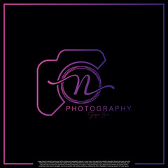 Modern Luxury Initial Letter N with camera. Logo photography simple luxury template.