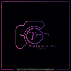 Modern Luxury Initial Letter V with camera. Logo photography simple luxury template.