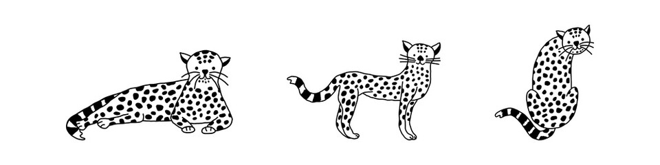 Baby leopard in doodle style, vector illustration.