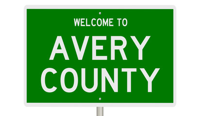 Rendering of a green 3d highway sign for Avery County