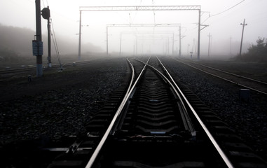 railway tracks in fog