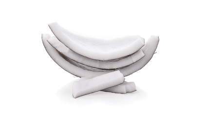 Coconut slice isolated on white background.