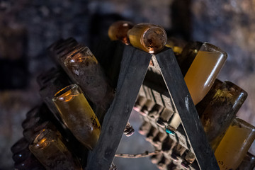 Old wine cave with champagne