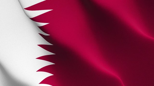 Qatar flag waving loop. Qatari realistic flag with fabric texture blowing on wind.