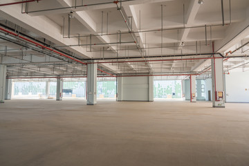 Large garage and factory building concrete building interior space view