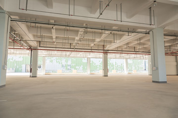 Large garage and factory building concrete building interior space view