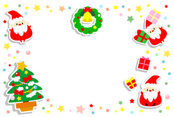Fototapeta na wymiar クリスマス素材・クリスマスカード・可愛いサンタクロース・お星さまいっぱい☆
