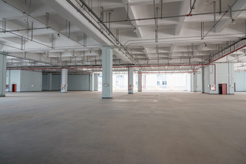 Large garage and factory building concrete building interior space view