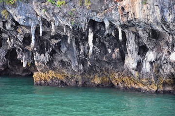 Island, Ocean views near Phuket Thailand with Blues, Turquoise and Greens oceans, mountains, boats,...