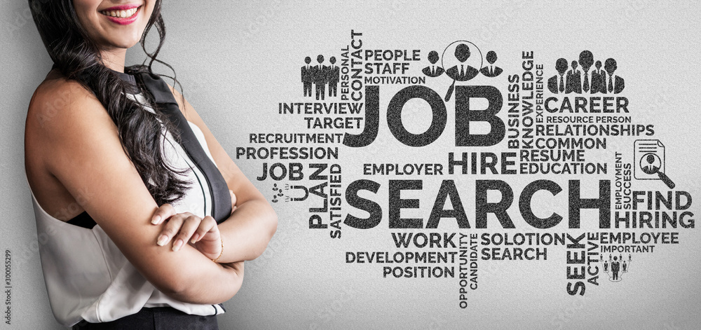 Poster human resources recruitment and people networking concept. modern graphic interface showing professi