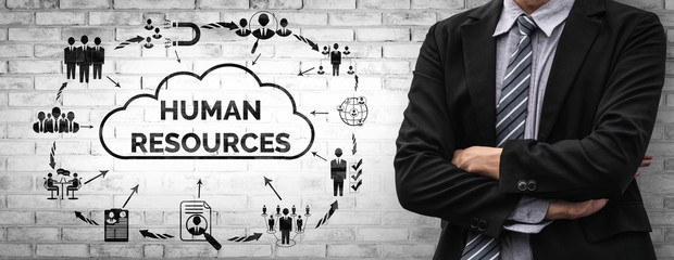 Human Resources Recruitment and People Networking Concept. Modern graphic interface showing...